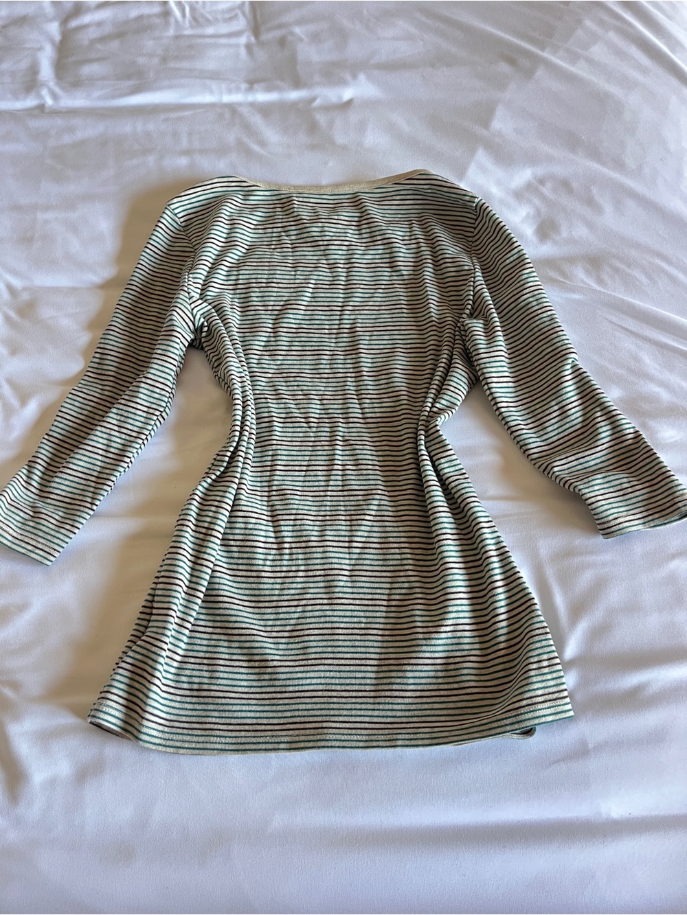 Vintage Faded Glory Size S Green & Black Striped Boatneck Long Sleeve Top - Picture 12 of 15